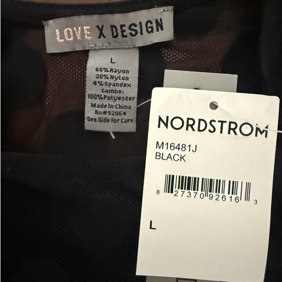 Love x Design NWT | black jumpsuit with polka dot mesh long sleeves | size Large - Picture 7 of 7